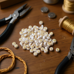 Perline ILAN 4x7mm con Simbolo della Pace in Lettere Dorate per Creazione di Gioielli - Product Image 3