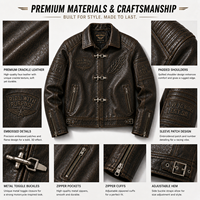 Blouson en cuir vintage personnalisé pour homme, style motard, effet vieilli et craquelé, usine de blousons en cuir OEM à marque privée