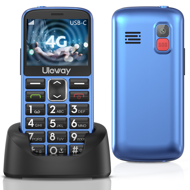 4G LTE Seniors Phone with Big Battery Dual SIM Card Camera FM SOS Button Spanish Support Flip Design Charger Dock