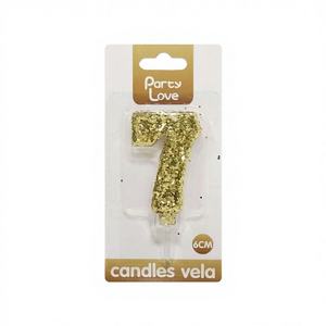 Party for Gold Glitter No. Vela de Cumpleaños con Diseño de Feliz Cumpleaños, 7 Velas Decorativas de Cera de Soya para Fiestas, Pascua - Product Image 1