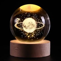 Lampe Étoile et Lune pour Enfants, Cadeau de Noël et d'Anniversaire, Lampe Nébuleuse du Système Solaire, Lumière Saturne, Boule de Cristal LED