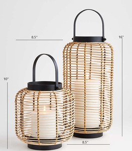 Bộ 2 grey tre mây năng lượng mặt trời Powered hoàn toàn thời tiết ngoài trời LED Flameless nến đèn lồng - Product Image 1