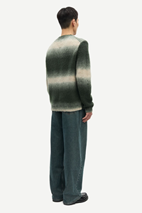 Suéter Verde Crema con Rayas Ombre para Hombre, Jersey de Punto Suave con Cuello Redondo - Product Image 3