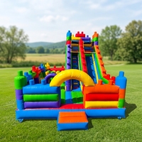 Château gonflable avec toboggan et blocs de construction, structure gonflable avec souffleur pour enfants et adultes à vendre