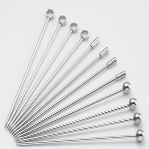 Pique-dents pour garniture de cocktail en acier inoxydable personnalisés Pics décoratifs pour aliments en forme d'aiguille <span class=keywords><strong>Cure</strong></span>-dents aux fruits <span class=keywords><strong>argent</strong></span>és - Product Image 4
