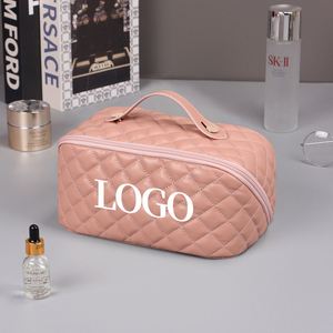 Pochette de toilette matelassée rose en PU pour femmes, sac de maquillage écologique pour voyage, vente en gros - Product Image 6