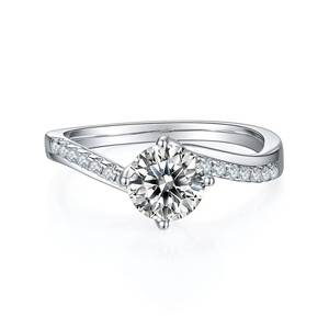 ขายร้อนในสต็อก925เครื่องประดับเงินสเตอร์ลิงสีขาวชุบทองรอบ6.5มิลลิเมตร D สี Moissanite 1ct แหวนเงินสำหรับผู้หญิง - Product Image 1