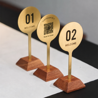 Supports de numéros de table en acier inoxydable et bois massif pour restaurant, numéros de table numériques double face avec code QR à scanner pour commander