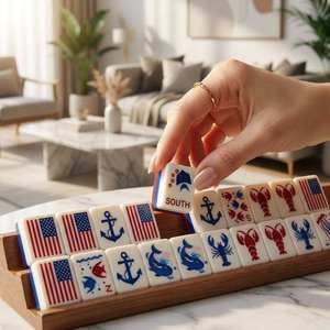 Nouvel ensemble de tuiles de mahjong américain de luxe moderne, thème patriotique rouge, blanc, bleu, océan, pour la fête de l'Indépendance, portable, cadeau de fête, août 2026 - Product Image 3