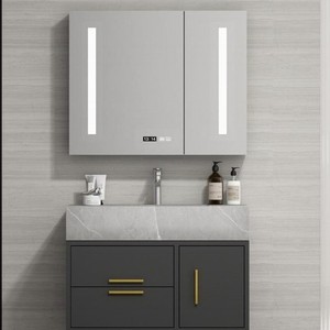 Mueble de Baño Inteligente CR de 60 cm en Gris con Espejo LED y Lavabo de Cerámica Integrado - Product Image 3