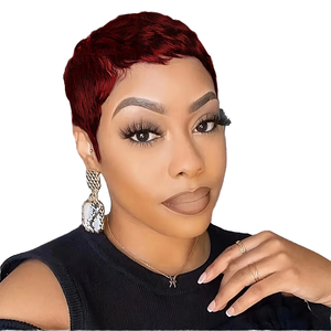 批发短分层小精灵切割巴西人头马假发，刘海全机制作黑色处女印度女性头发 - Product Image 4