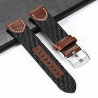 Bracelet de montre intelligente en nylon respirant de qualité supérieure 20 mm 22 mm avec sangle en cuir véritable et boucle ardillon en acier inoxydable pour hommes