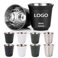 Tasse à expresso en miroir en acier inoxydable en vrac en gros pique-nique en plein air Portable Double épaissi Mini tasse à café