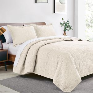Factory King Size Modern Style Coin Pattern <strong>Beige</strong> Coverlet <strong>Bedspreads</strong> for All Season 106"x96" - Product Image 1