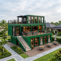 Restaurant modulaire en conteneurs sur mesure à 3 étages, bâtiment commercial, porte pliante en verre, conception OEM