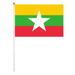 Cheap polyester Fabric 4x6 small mini Myanmar national hand held flags stick