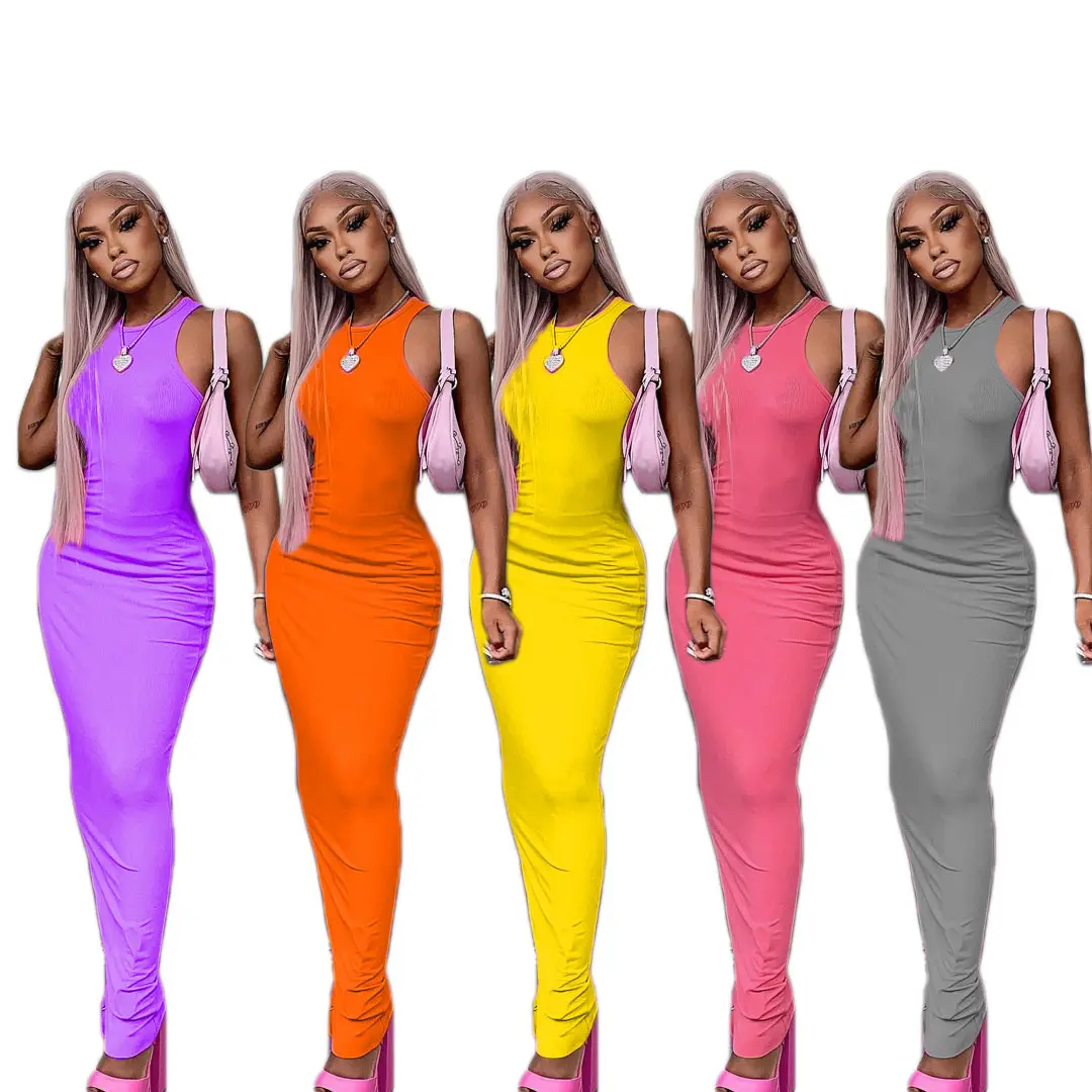 Bodycon Solid Pencil Women's Dresses For Special Occasions Sleeveless Long Maxi Dress Slit Wrap Women Maxi Dress Summer 2023