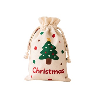 Bolsa de Lona de Algodón Orgánico con Cordón, Personalizada con Logotipo, Impresa con Serigrafía, Reciclable, para Regalos Navideños, Diseño de Papá Noel - Product Image 1