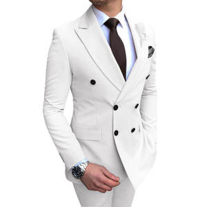 Düğün damat Blazer iş rahat iki göğüslü düz renk erkek takım elbise 2 parça Set moda - Product Image 2