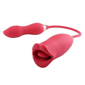 Vibratore a Forma di Labbra Rosse Fiammeggianti con Apertura e Chiusura, 10 Modalità, Funzione Succhiante, Dildo Vibrante per Giochi Orali - Product Image 1