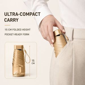 Parapluie de poche pliable 5 sections 15 cm Or Champagne Protection UV Pluie Soleil Personnalisable Logo Publicitaire Cadeaux pour Femmes Hommes - Product Image 4