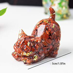 <span class=keywords><strong>Figurine</strong></span> de chat en résine avec gravier de cristal naturel, queue relevée, pour décoration de bureau, maison, salon, bureau - Product Image 2