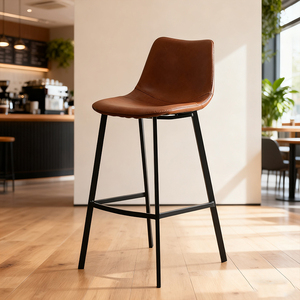 Tabourets <span class=keywords><strong>de</strong></span> <span class=keywords><strong>bar</strong></span> commerciaux contemporains en cuir à dossier haut et pieds en métal pour salon, centre commercial, salle à manger/cuisine - Vente en gros - Product Image 1