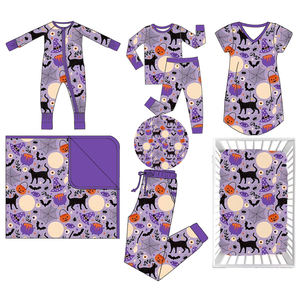 Fabricante Bamboo Custom Halloween Outono Design Meninas Sleepwears Macio One Piece Bebê Pijama Romper com Punhos Dobráveis - Product Image 3