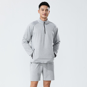 Completo Sportivo da Uomo con Colletto a Zip, <span class=keywords><strong>Maglia</strong></span> a Maniche Lunghe e Pantaloncini, Set da Palestra in 2 Pezzi, Tuta Larga per Uomo - Product Image 2