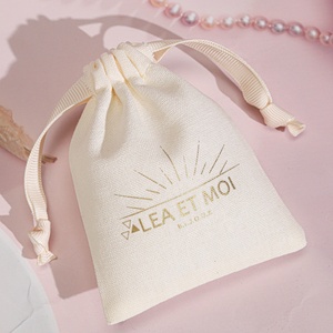 Custom Logo Printed Small Cotton Linen Packaging Bag for Jewelry Luxury Beige Muslin Cotton Necklace <b>Ring</b> Bracelet Jewelry Pouch - Product Image 5
