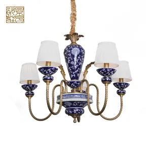 Post modern luxury Ceramic Pendant Light Blue And White Chandelier for living room