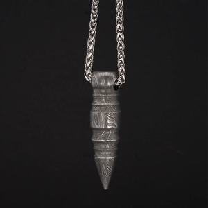 Handmade Damascus Steel Bullet Style Pendant Hand Made Necklace Damascus Steel Necklace - Product Image 2