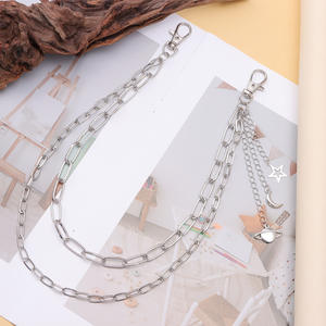 Cadena de cintura metálica de doble capa con colgante de estrella, luna y planeta, aleación de zinc, unisex, estilo hip hop, accesorio para uso diario. - Product Image 3