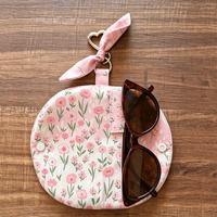 Pochette en tissu pour lunettes de soleil, étui de rangement portable pour lunettes à motif floral, pour voyage, fixation sur sac à main, usage quotidien