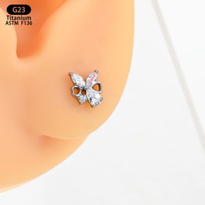 Butterfly <b>Titanium</b> F136 Earrings 5.1mm X 6.1mm Zircon <b>Studs</b> Ear Cartilage Jewelry - Product Image 3