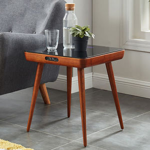 HOMEMORE Plateau En Verre Trempé Carré Bois Jambes Home Cinéma <span class=keywords><strong>HiFi</strong></span> Audio Haut-Parleur Tables D'extrémité De Chargement USB Musique Table pour Dortoir - Product Image 3