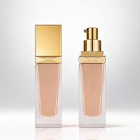 Flacon carré en verre de 30 ml (1 oz) avec pompe et couvercle dorés, conteneur vide pour maquillage liquide, idéal pour les marques de soins de la peau haut de gamme
