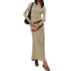 Robe longue élégante en maille à manches longues, coupe ajustée, unie, modeste, pour femme, légère et confortable – Meilleure vente - Product Image 1