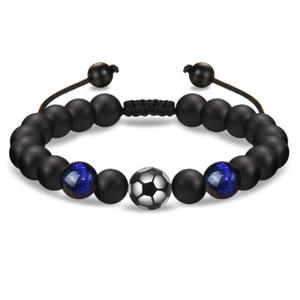 Pulsera de entrenador de fútbol y béisbol para hombre, negra mate, con ojo de tigre y circonitas, accesorio tejido con cuentas para boda y regalo - Product Image 3