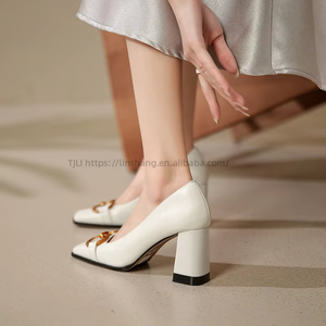 Design Metal Buckle Retro Single <b>Shoes</b> Autumn Women's <b>Shoes</b> Temperament Square Toe High Heels - Product Image 3