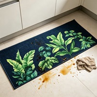 Plant Leaf Print Modern Minimalist Kitchen Runner Rug Anti-Slip Oil-Proof Stain Resistant Washable Polyester Low Pile Mat