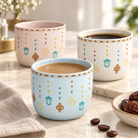 Tasses à café et à thé en céramique Ramadan Eid, 7 pièces, 150 ml, sans anse, motif lanterne étoilée, glaçure mouchetée, petits gobelets en céramique