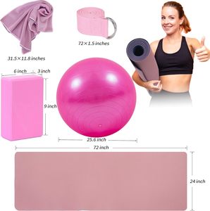 Kit de démarrage de yoga - Ensemble de 11 pièces avec blocs de yoga, sangle, ballon, tapis, sangle de transport, sac en filet, serviette rafraîchissante - Product Image 6