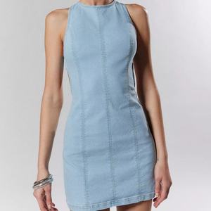 Robe moulante d'été pour femmes, sans manches, dos nu, mini denim, tenue décontractée extensible - Product Image 3