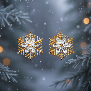 Orecchini a forma di fiocco di neve placcati in oro con strass di cristallo taglio marquise per donna, gioielli classici alla moda, idea regalo - Product Image 2