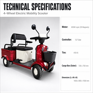 Trottinette électrique 4 roues, moteur 650W, <span class=keywords><strong>pneus</strong></span> 410-6, grand coffre de chargement pour personnes handicapées, personnes âgées, vente en gros, directement de l'usine, couleur personnalisée - Product Image 2