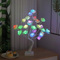 Arbre à roses artificiel RGB de 45 cm, 24 LED, 16 couleurs, télécommande, batterie USB, pour la Saint-Valentin, mariage, chambre à coucher, décoration intérieure