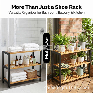 Three Layer Bamboo <b>Shoe</b> <b>Rack</b> Modern Minimalist Design Dustproof <b>Storage</b> Living Room Furniture Freestanding Multi Functional - Product Image 4