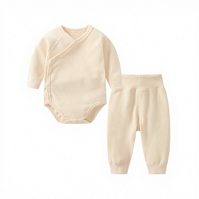 Newborn Baby Cotton Blend Solid Color High Waist Belly Protection Warm Autumn Winter Pants Set