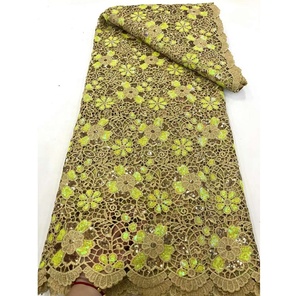Hermosa Tela de Encaje de Cordón Soluble en Agua con <span class=keywords><strong>Flores</strong></span> Bordadas y Lentejuelas para Prendas de Vestir de Encaje de Cordón Nigeriano - Product Image 6
